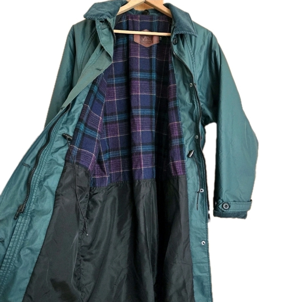Vintage 1970s Woolrich Green Trench Raincoat Field Chore Jacket Sz L /USA Made - Picture 3 of 13